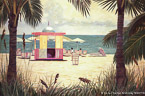 Miami Beach with Pink Hut #LAN-029,  Original Acrylic on Canvas: 65  x  96 inches   $11700;  Stretched and Gallery Wrapped Limited Edition Archival Print on Canvas: 40 x 60 inches   $1590.  Custom  sizes, colors, and commissions are also available.  For more information or to order, please visit our ABOUT page or call us at   561-691-1110.