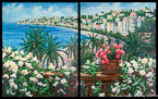 Nice France  #IMP-007,  Original Acrylic on Canvas: 48  x 60 inches x 2 canvases is 60 x 96 inches,   $11100-,  Sold;  Stretched and Gallery Wrapped Limited Edition Archival Print on Canvas: 40  x 50 inches x 2 canvases is 50 x 80 inches,    $3000-.  Custom   sizes, colors, and commissions are also available.  For more information or to order, please visit our  ABOUT  page or call us at 561-691-1110.