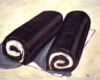 Swiss Cake Rolls  #JUN-035,  Original Acrylic on Canvas: 48  x  60 inches   $4800;  Stretched and Gallery Wrapped Limited Edition Archival Print on Canvas: 40 x 50 inches   $1560.  Custom  sizes, colors, and commissions are also available.  For more information or to order, please visit our ABOUT page or call us at   561-691-1110.