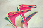 Two Pelicans  #AAX-059,  Original Acrylic on Canvas: 48  x  68 inches   $11700;  Stretched and Gallery Wrapped Limited Edition Archival Print on Canvas: 40 x 56 inches   $1590.  Custom  sizes, colors, and commissions are also available.  For more information or to order, please visit our ABOUT page or call us at   561-691-1110.