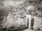 Terrace , Positano Italy #YNL-903.  Infrared Photograph,  Stretched and Gallery Wrapped, Limited Edition Archival Print on Canvas:  56 x 40 inches, $1590.  Custom Proportions and Sizes are Available.  For more information or to order please visit our ABOUT page or call us at 561-691-1110.